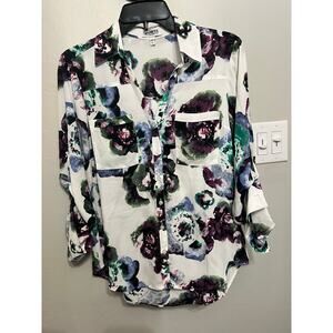 EXPRESS PORTOFINO FLORAL MULTI COLOR BUTTON UP PROFESSIONAL BLOUSE SHIRT SMALL